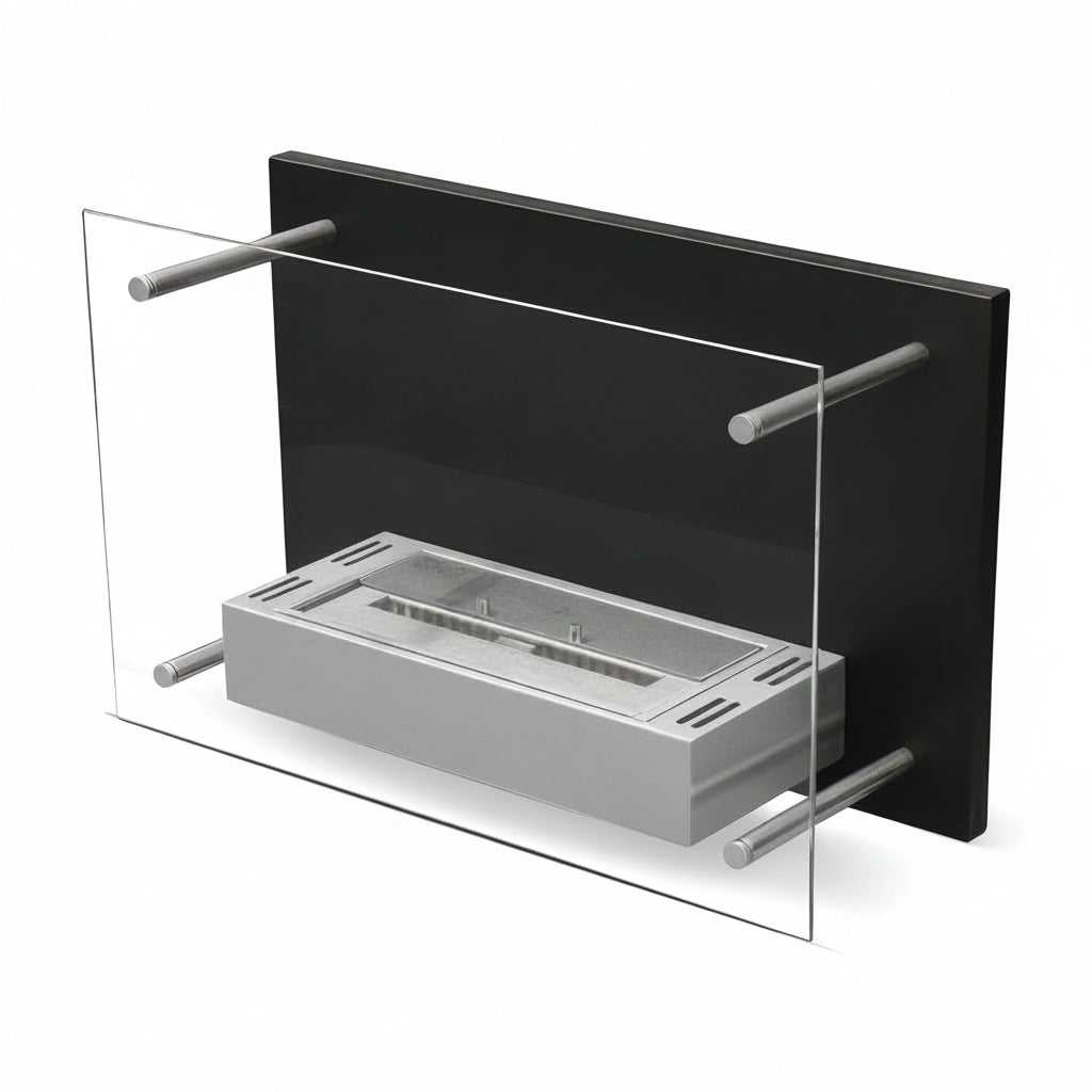 Minimalist Tabletop Bioethanol Fireplace with Protective Shield — Ventless Fire Pit