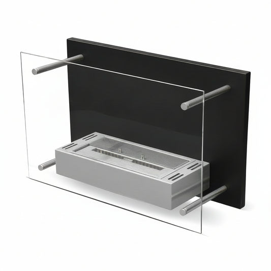 Minimalist Tabletop Bioethanol Fireplace with Protective Shield — Ventless Fire Pit