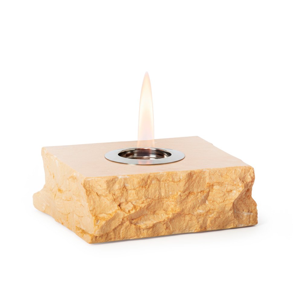 Minimalist Architectural Column Bioethanol Fireplace — Tabletop Cylinder Fire Pit in Mustard Yellow