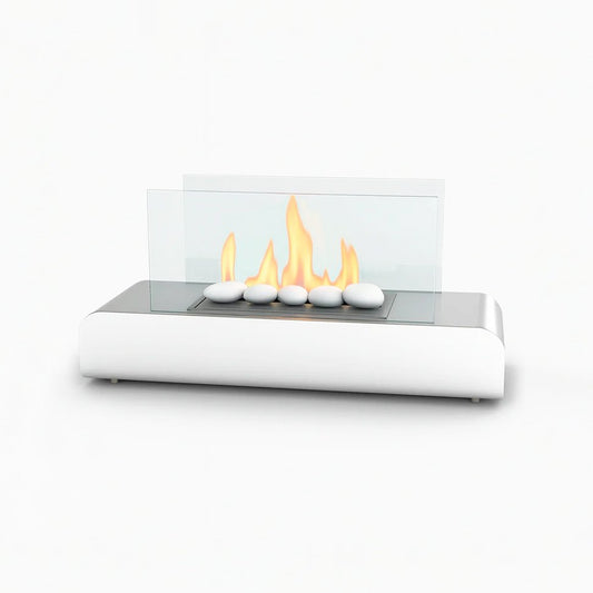 Minimalist Cylinder Column Tabletop Bioethanol Fireplace — Sleek Round Indoor Fire Pit with Borosilicate Glass Chimney