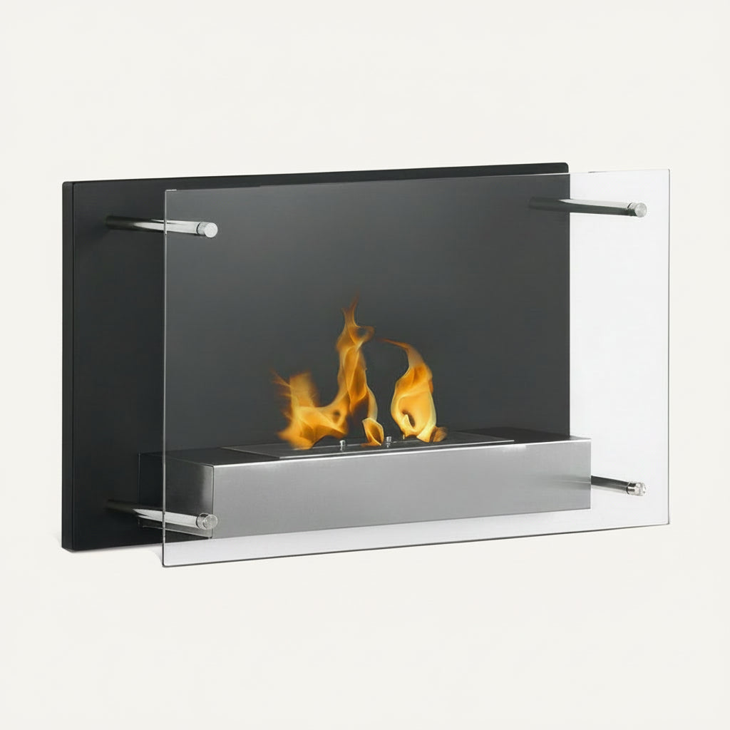 Minimalist Tabletop Bioethanol Fireplace with Protective Shield — Ventless Fire Pit