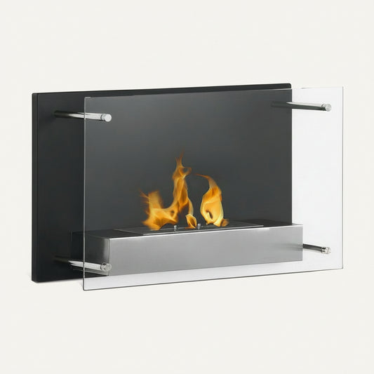 Minimalist Tabletop Bioethanol Fireplace with Protective Shield — Ventless Fire Pit