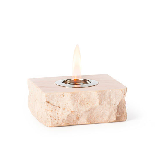 Minimalist Architectural Column Bioethanol Fireplace — Tabletop Cylinder Fire Pit in Warm Beige