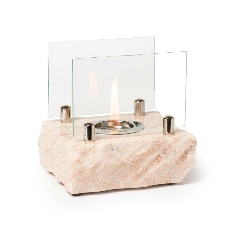 Minimalist Architectural Column Bioethanol Fireplace — Tabletop Cylinder Fire Pit in Warm Beige