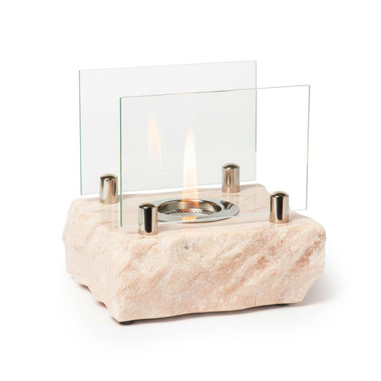 Minimalist Architectural Column Bioethanol Fireplace — Tabletop Cylinder Fire Pit in Warm Beige