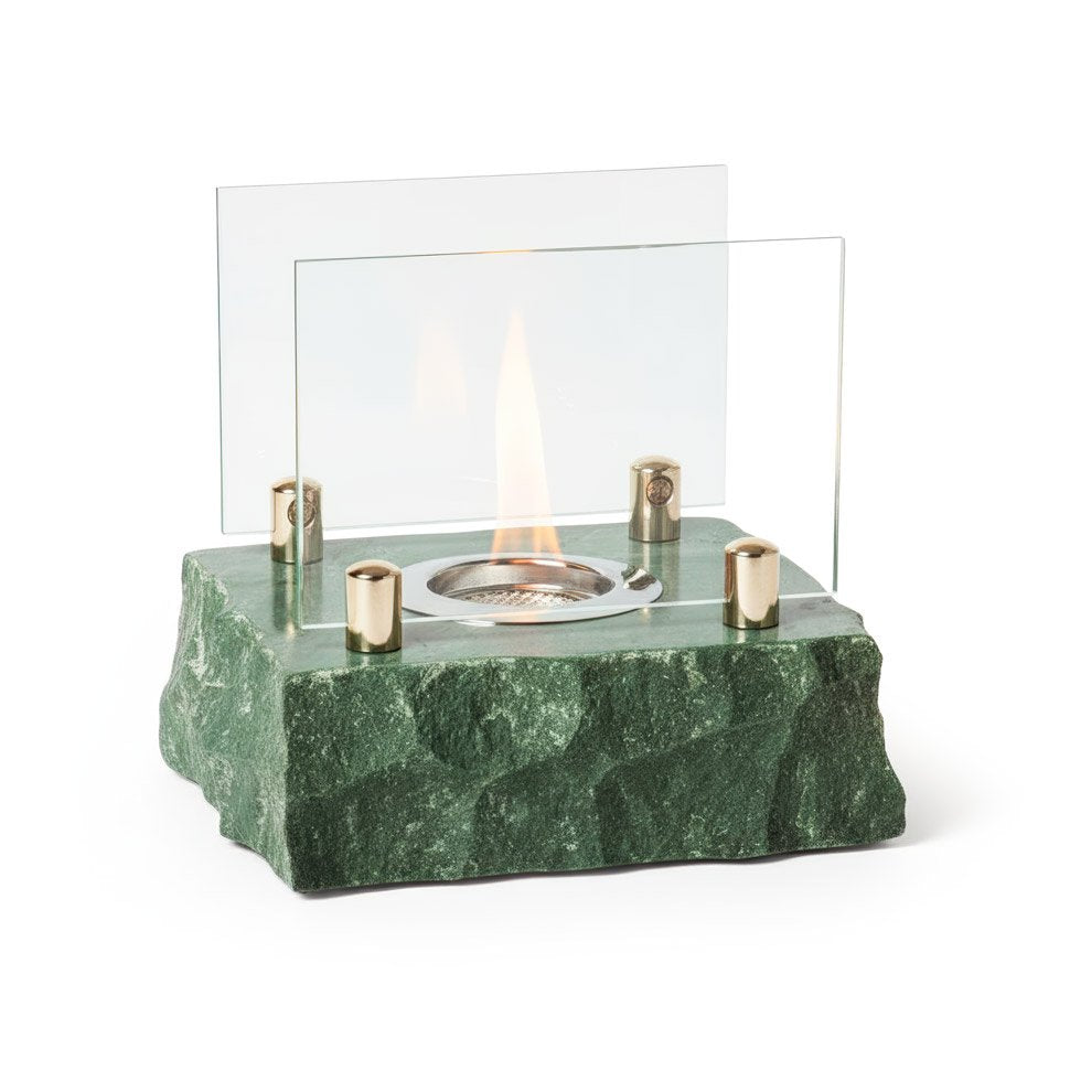 Minimalist Architectural Column Bioethanol Fireplace — Tabletop Cylinder Fire Pit in Deep Green