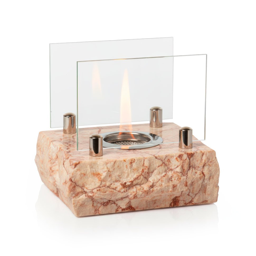 Minimalist Architectural Column Bioethanol Fireplace — Tabletop Cylinder Fire Pit in Pastel Pink