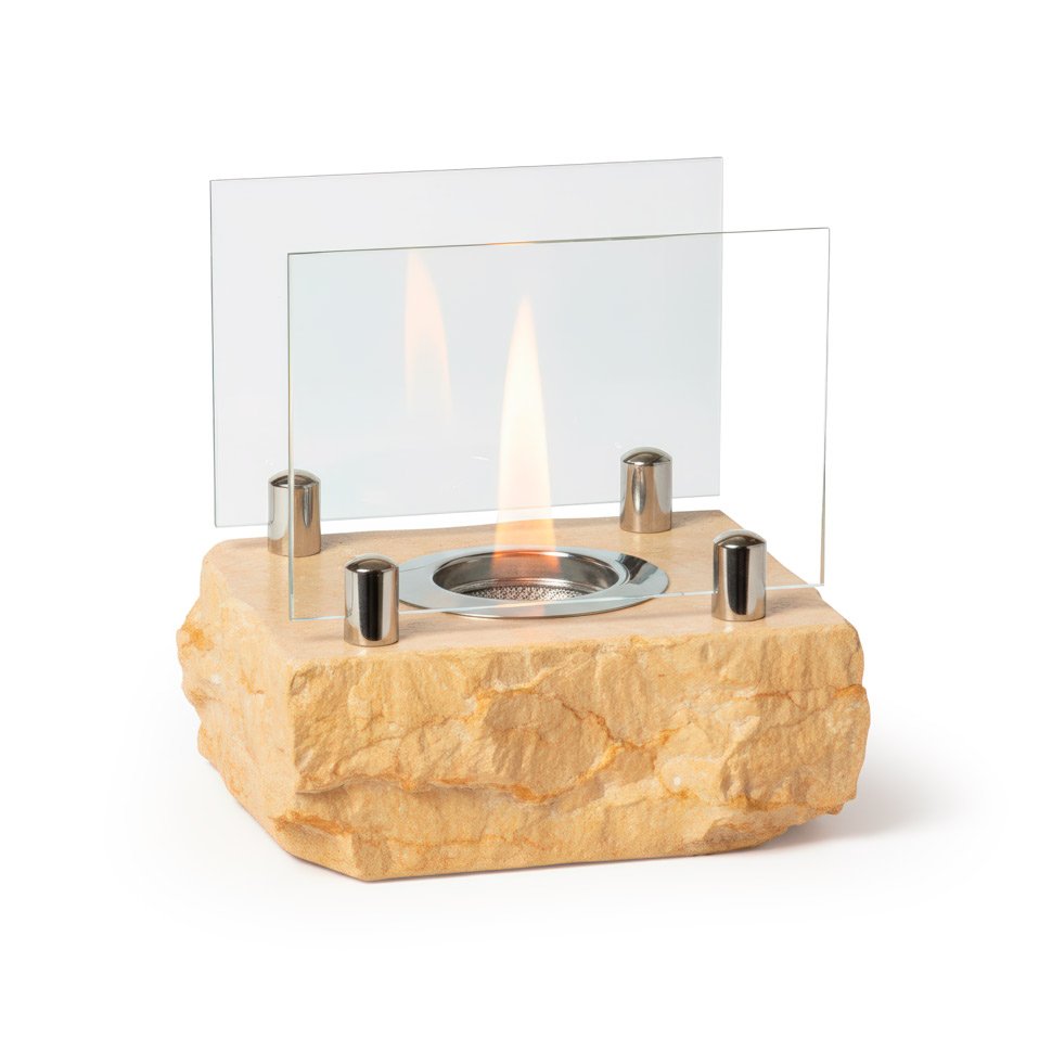Minimalist Architectural Column Bioethanol Fireplace — Tabletop Cylinder Fire Pit in Mustard Yellow