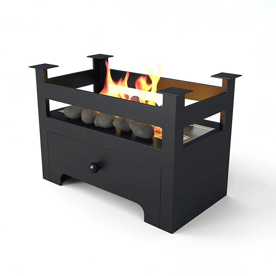 Minimalist Hourglass Geometric Tabletop Bioethanol Fireplace — Sleek Curved Indoor Fire Pit with Dual Tempered Glass Panels