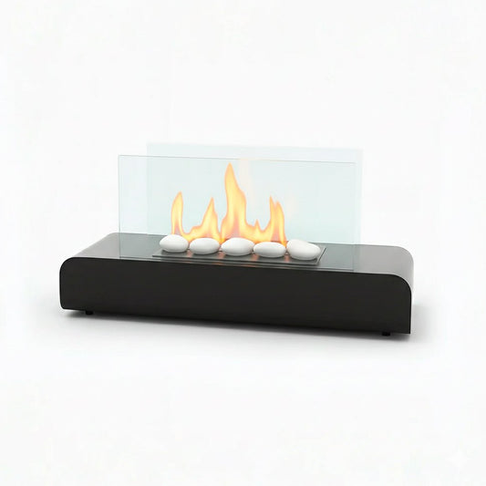 Minimalist Cylinder Column Tabletop Bioethanol Fireplace — Sleek Round Indoor Fire Pit with Borosilicate Glass Chimney