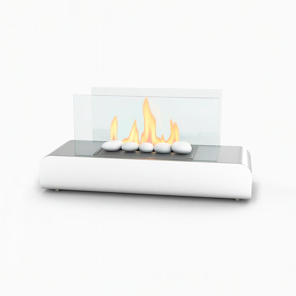 Minimalist Cylinder Column Tabletop Bioethanol Fireplace — Sleek Round Indoor Fire Pit with Borosilicate Glass Chimney