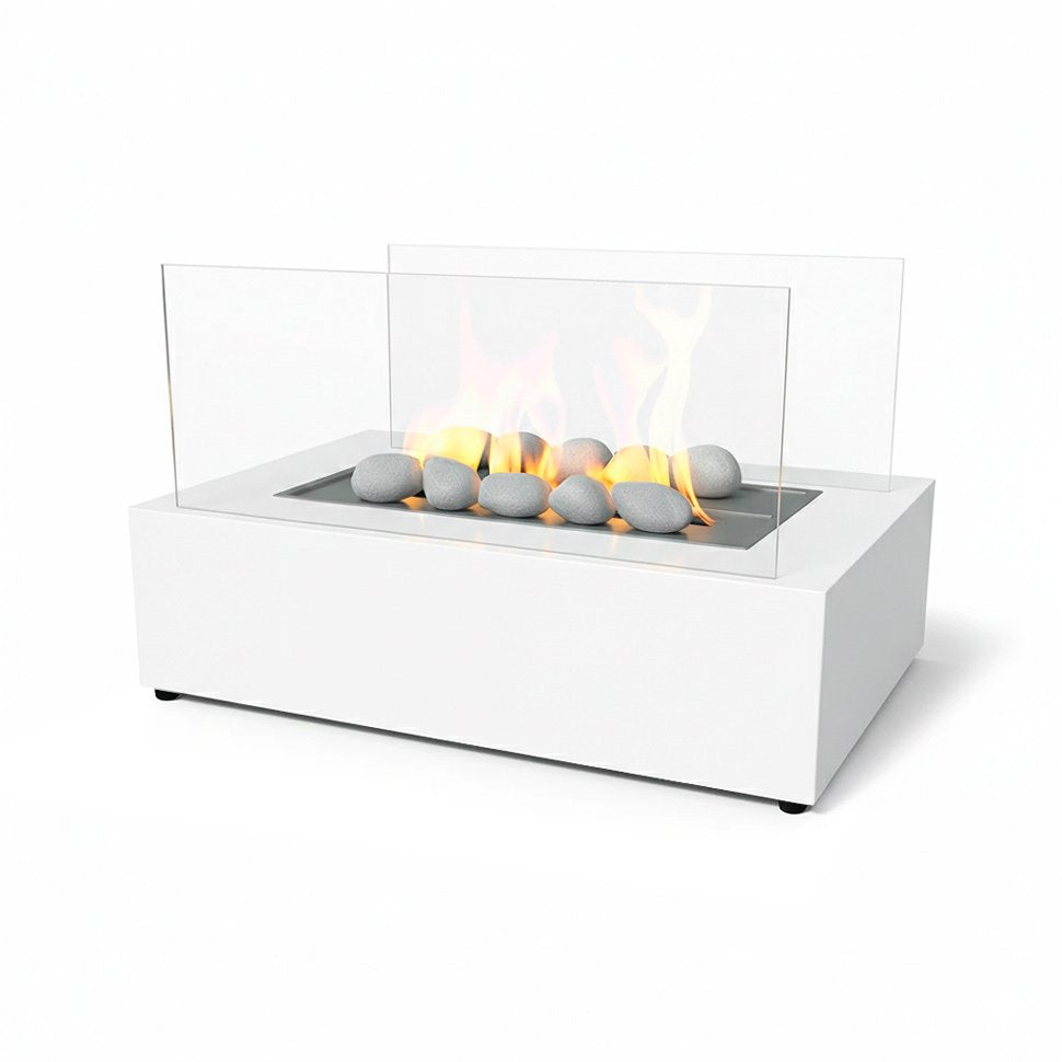 Minimalist Cube Tabletop Bioethanol Fireplace — Compact Geometric Indoor Fire Pit with Dual Tempered Glass Shields