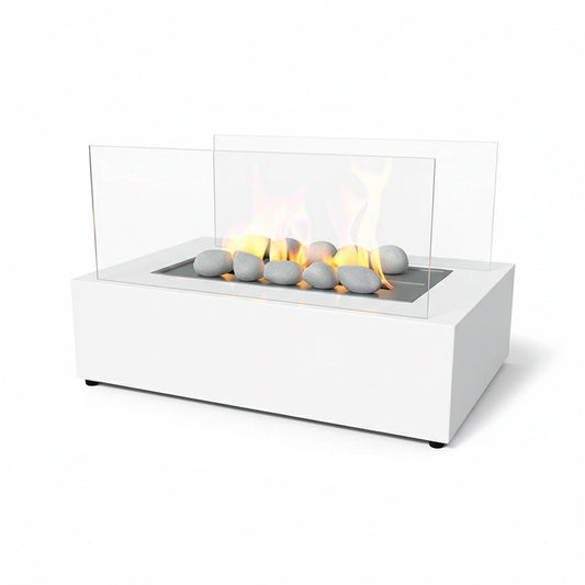 Minimalist Cube Tabletop Bioethanol Fireplace — Compact Geometric Indoor Fire Pit with Dual Tempered Glass Shields