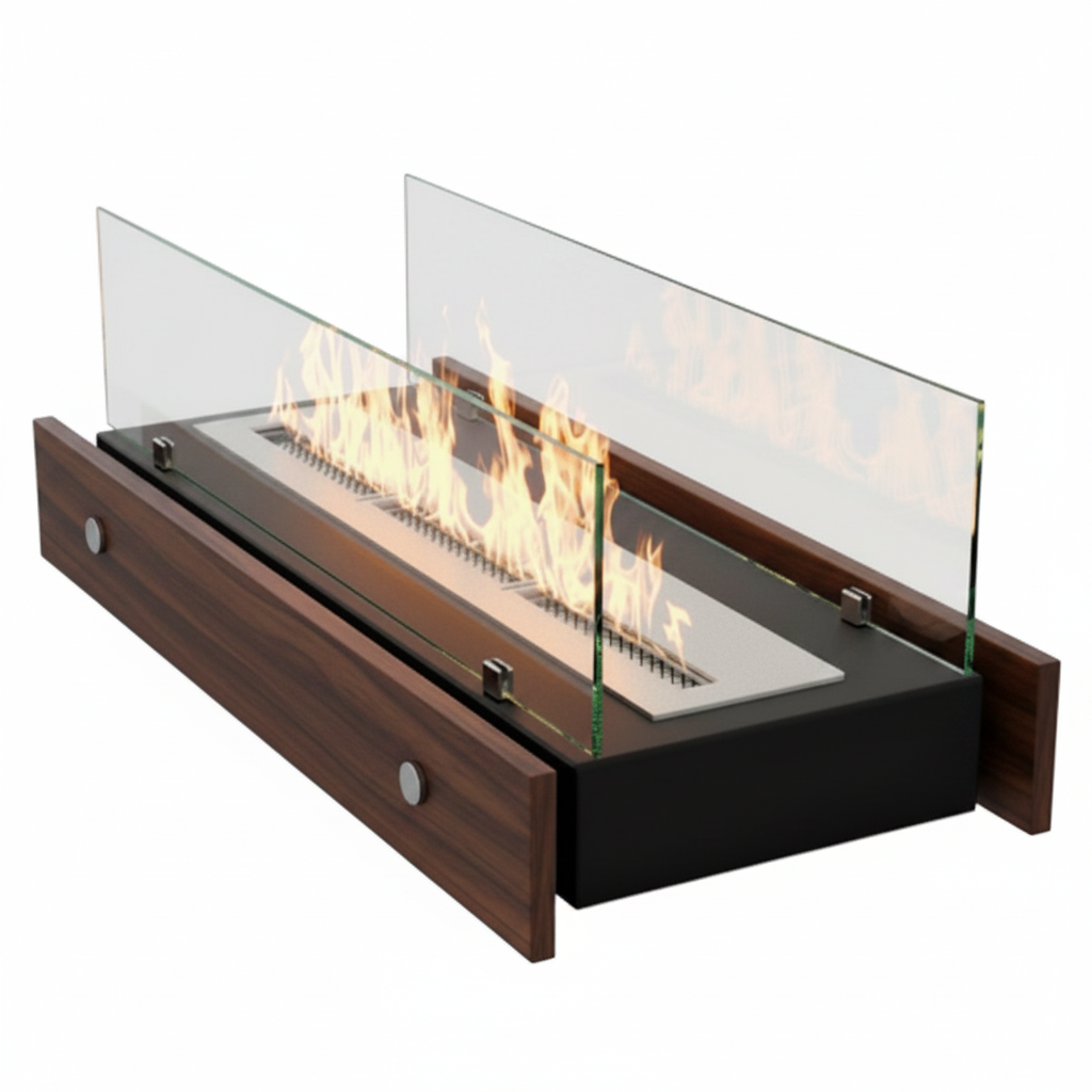 Minimalist Curved Ribbon Bioethanol Fireplace — Tabletop S-Shape Fire Pit (Dark)