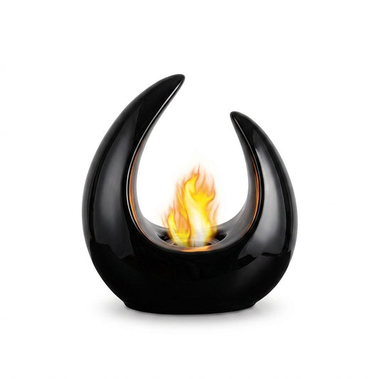 Minimalist Teardrop Tabletop Bioethanol Fireplace — Sleek Tear-Shaped Indoor Fire Pit with Cylindrical Glass Shield