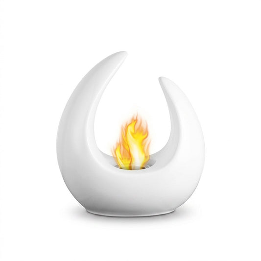 Minimalist Teardrop Tabletop Bioethanol Fireplace — Sleek Tear-Shaped Indoor Fire Pit with Cylindrical Glass Shield