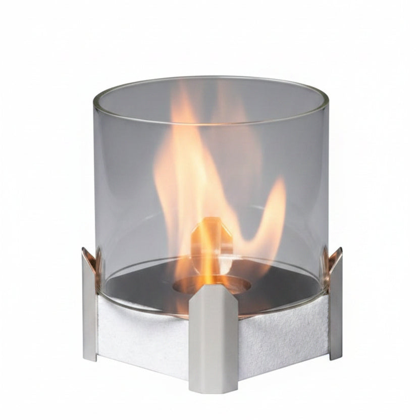Chic Minimalist Tabletop Bioethanol Fireplace — Compact Single-Flame Indoor Fire Pit in Gloss White with Removable Glass Guards