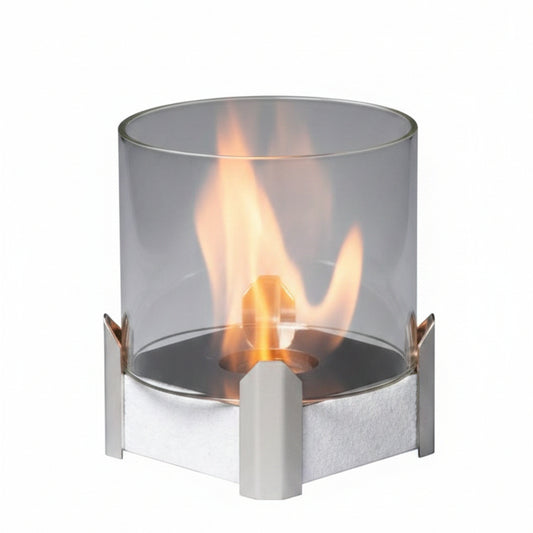 Chic Minimalist Tabletop Bioethanol Fireplace — Compact Single-Flame Indoor Fire Pit in Gloss White with Removable Glass Guards